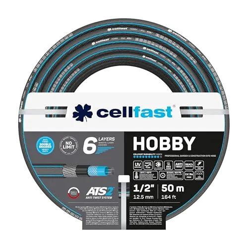 Cellfast Gartenschlauch ATS2 1/2" 50m - Robuster Gartenschlauch mit Anti-Twist-Funktion, ideal für die Gartenbewässerung – UV-resistent und bis zu 32 bar Berstdruck.