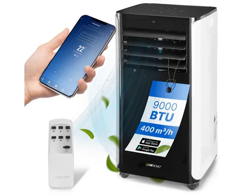 Clatronic CL 3716 Klimagerät - Mobiles Klimasystem mit WiFi - Klimaanlage für 400 m³/h Luftumwälzung, inklusive Fernbedienung für komfortable Steuerung und sofortige Erfrischung in jedem Raum.