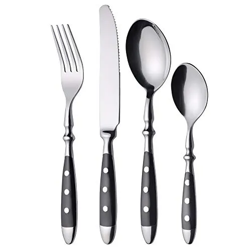 GRÄWE Besteckset für 6 Personen - Serie Nürnberg, 24-teilig - Hochwertiges 24-teiliges Edelstahl-Besteckset mit schwarzen Griffen, ideal für rustikale Tischdekoration und komfortables Speisen. Perfekt für Hobbyköche und Gastronomen!