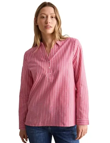 CECIL Damen B345319 Gestreifte Oxford Bluse, Granita Red - Damenbluse mit Hemdkragen und dekorativer Knopfleiste, aus reiner Baumwolle für höchsten Tragekomfort und stilvollen Look.
