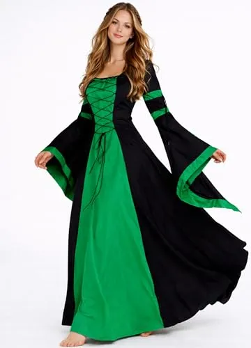 MAYLYNN Mittelalter Kleid Gewand Keyla - Baumwolle grün - LARP, Größe: XL - Elegantes Mittelalter Kleid aus Baumwolle mit weit geschnittenen Ärmeln und figurfreundlicher Schnürung. Perfekt für LARP und Kostümpartys!