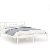 vidaXL Massivholzbett Weiß 150x200 cm - Stilvolles Massivholzbett aus Kiefernholz, ideal für eine komfortable Nachtruhe. Mit praktischem Kopfteil und stabilen Sperrholzlatten für optimale Gewichtsverteilung. Perfekt für dein Schlafzimmer.