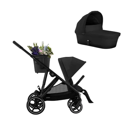 Cybex Kombi-Kinderwagen Gazelle S mit Cot S Babywanne, Moon Black - Kombikinderwagen für Neugeborene ab Geburt, inkl. Babywanne Cot S für höchsten Komfort und Sicherheit.