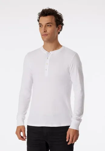 Schiesser Freizeit Langarmshirt Revival Karl-Heinz - Herren, Größe 6 - Hochwertiges Herren Langarmshirt aus 100% Bio-Baumwolle, zeitloser Henley-Stil mit blauen Streifen und Perlmuttknöpfen. Perfekt für lässige Freizeitlooks.