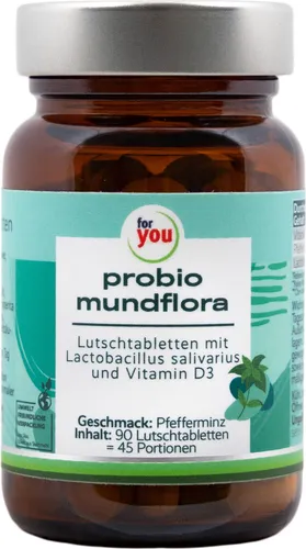 for you probio mundflora - Lutschtabletten zur Mundpflege - Probiotische Lutschtabletten mit Lactobacillus salivarius für eine ausgewogene Mundflora. Erfrischt den Atem und sorgt für ein angenehmes Mundgefühl. Vegan, zuckerfrei und einfach nach dem Essen anzuwenden.