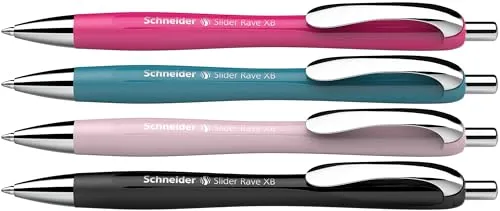 Schneider Slider Rave XB Colour Kugelschreiber Set, 4 Stück in Blau - Vielseitiges Kugelschreiber-Set mit ergonomischem Design und ViscoGlide Technologie für ein angenehmes Schreibgefühl. Nachfüllbar und dokumentenecht – ideal für den täglichen Einsatz.