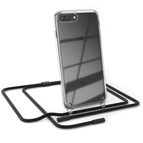 EAZY CASE - Handykette kompatibel mit iPhone 8 Plus - dünne Handyhülle für iPhone 8 Plus Hülle mit Band als Fallschutz Kette zum Umhängen transparente Hülle Silikon in Schwarz