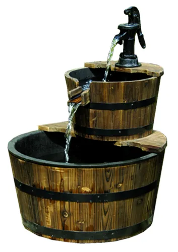 INTERGARDEN Kaskadenbrunnen mit Holzbecken 48cm - Teichdekoration: Eleganter Zimmerbrunnen mit beruhigendem Wasserfall-Effekt, ideal für eine entspannende Atmosphäre in Ihrem Garten oder Zuhause.
