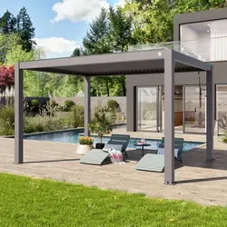 PRIMEYARD Pergola 3x4 m mit Lamellendach aus Aluminium - Pavillon mit stabiler, rostfreier Aluminiumkonstruktion und verstellbarem Lamellendach für ganzjährigen Einsatz. Integriertes Entwässerungssystem für optimalen Wetterschutz.