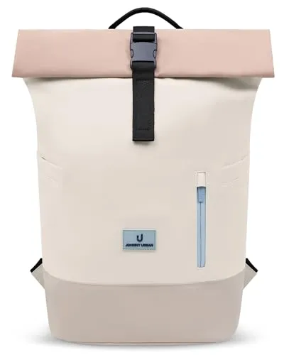 Johnny Urban Rolltop Rucksack Beige Rosa - Luca Medium - Wasserabweisender Tagesrucksack mit Laptopfach - Vielseitiger Rolltop-Rucksack mit erweiterbarem Volumen von 17 bis 21 Litern. Ideal für Uni, Arbeit oder Reisen. Gepolstertes Laptopfach und cleverer Stauraum für optimalen Komfort im Alltag.