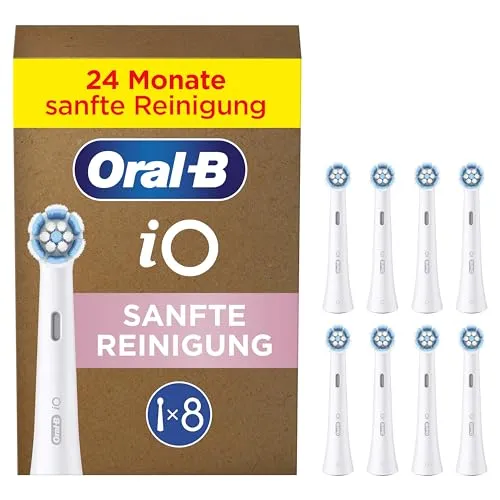 Oral-B iO Sanfte Reinigung Aufsteckbürsten, 8 Stück - Ersatzzahnbürsten für empfindliches Zahnfleisch mit bis zu 4000 weichen Borsten und farbwechselnden Indikatoren für maximale Reinigungsleistung.