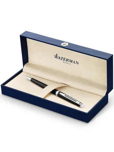 Waterman Hémisphère Kugelschreiber | Hochglänzend Schwarz mit Chromzierteile | Mittlere Spitze | Blaue Tinte | Geschenkbox