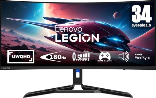Lenovo Legion R34w-30 Gaming Monitor - 180Hz, WQHD Ultrawide AMD FreeSync Premium, 0,5ms (MPRT), 1500R Curved [Energieklasse F] (67C7GACBEU)