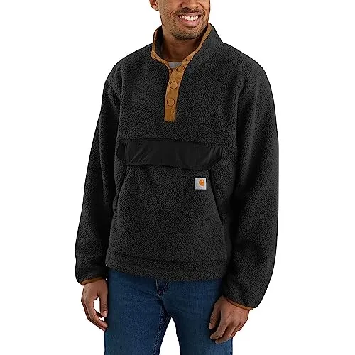 Carhartt Relaxed Fit Fleece-Pullover - Schwarz - S - Herren-Sweatjacken mit entspannter Passform aus warmem Sherpa-Fleece, ideal für kalte Tage. Praktische Kängurutasche und modischer Stehkragen.