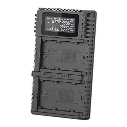 Nitecore USN4 Pro Doppelladegerät für Sony NP FZ100 - Zubehör für Kameras mit zwei Ladestationen, bietet Echtzeitinformationen über den Batteriestatus und schützt vor Überladung und Kurzschlüssen.