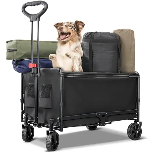 HOMECALL Bollerwagen - Faltbarer Handwagen mit Regenschutz und Getränkehalter - Bollerwagen für Garten und Freizeit, 120 kg belastbar, 120 L Volumen, inklusive Regenschutz und Getränkehalter – ideal für jeden Transport!