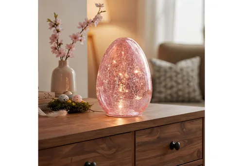 Levandeo® LED Dekolicht Osterei 16cm in Rosa - Stimmungsvolle LED Tischlampe in Eiform, ideal für die Osterdeko. Mit praktischem Timer für automatisches Ein- und Ausschalten.