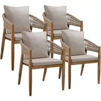 TecTake Gartenstuhl Manacor, Ropedesign - 4er Set in Sand - Stilvolles 4er Set Gartenstuhl im modernen Ropedesign. Robustes Akazienholz und dicke Polster sorgen für höchsten Komfort und Langlebigkeit im Freien.