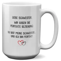 22Feels Tasse Schwester Geschenk Geburtstag Weihnachten Geschwister Mädchen Frauen, Keramik, XL, Made In Germany, Spülmaschinenfest weiß
