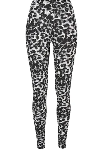Urban Classics Damen Soft AOP Leggings Yoga Pants, blackleo, 5XL - Sportleggings für Damen im Slim Fit, aus elastischem Stretch Jersey mit auffälligem Allover-Print und hohem Tragekomfort dank breitem Gummibund.
