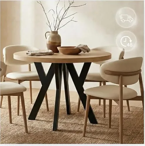 Runder Ausziehbarer Tisch PERO - Esszimmer Tisch im Loft-Stil, Durchmesser 100-150 cm, Eiche Craft Golden und Schwarz, elegant und vielseitig für jeden Raum