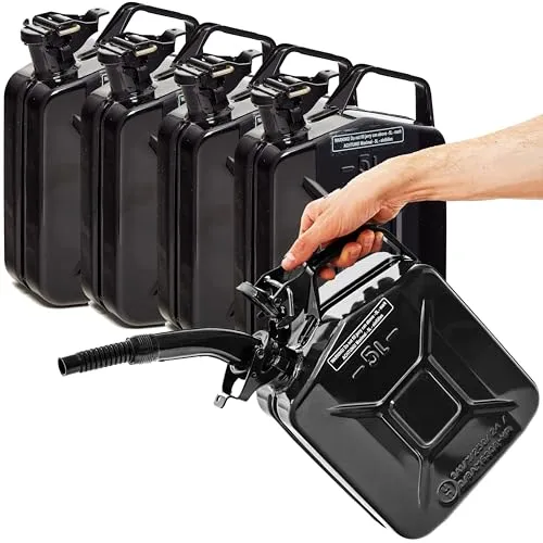 BW Benzinkanister Metall 5L - TÜV-geprüft und UN-zugelassen - Benzinkanister aus pulverbeschichtetem Stahl, robust und langlebig. Ideal für Benzin, Diesel und E10. Mit praktischem Ausgießer für schnelles Betanken in unter 25 Sekunden.