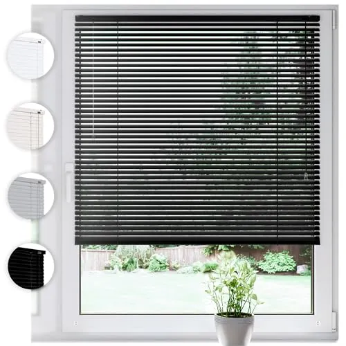 SONELLO Aluminium Jalousie 30cm x 175cm Schwarz Alu Jalousie Klemmfix ohne Bohren Sichtschutz Blendschutz Lichtschutz Sonnenschutz für Fenster und Türen