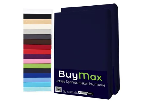 Buymax Spannbettlaken 2-er Set, Doppelpack, Bettlaken, Jersey 100% Baumwolle, Gummizug: rundum, (2 Stück), Pflegeleicht und Atmungsaktiv in Verschiedenen Farben und Größen