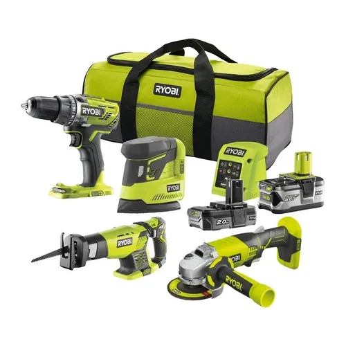 RYOBI 18V ONE+ Kombo-Kit 4-teilig mit Akkus und Ladegerät - Praktisches Elektrowerkzeug-Set mit 4 Geräten, inklusive 2 leistungsstarker Akkus und Ladegerät. Ideal für vielseitige Anwendungen im Heim- und Handwerk.