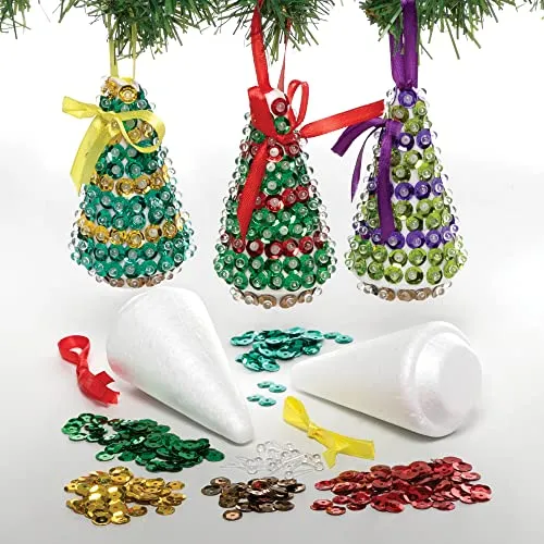 Baker Ross FE881 Weihnachtsfiguren Pailletten Bastelset für Kinder - 3 Stück, Festliche Kreativsets und Bastelbedarf zum Basteln und Dekorieren zur Weihnachtszeit, Gelb, Grün, Violett, Mittel