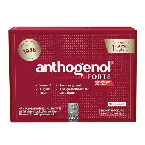 ANTHOGENOL forte Masquelier Original OPC Kapseln 30 St - Arzneimittel zur Unterstützung der Herz-Kreislauf-Gesundheit, reich an natürlichen Antioxidantien für Ihr Wohlbefinden.