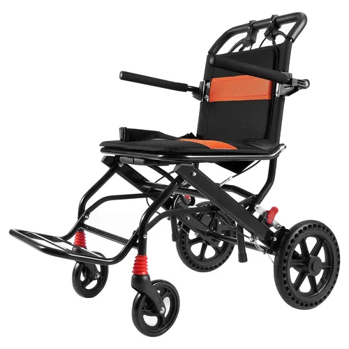 VEVOR Klappbarer Transportrollstuhl 100kg - Rollstuhl aus Aluminiumlegierung, leicht und kompakt mit einer maximalen Belastbarkeit von 100 kg, ideal für Reisen und den Alltag.