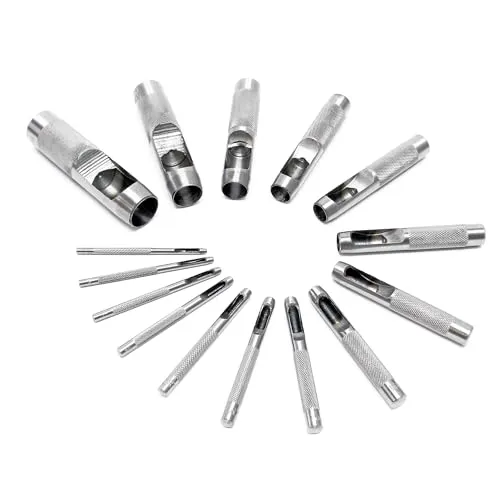 Locheisen Satz 2-22mm 15tlg aus Carbonstahl für Leder, Gummi, Weichplastik u.v.m. Locheisenset