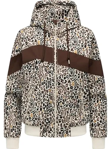 Ragwear Damen Übergangsjacke Oggie Block Leo YOUMODO Brown - Wasser- und winddichte Funktionsjacke mit auffälligem Animal-Print. Ideal für wechselhafte Tage dank atmungsaktiver Materialien und bequemer Passform.
