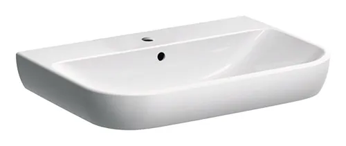 Geberit Smyle Waschtisch 70 cm - Waschbecken aus hochwertiger Badkeramik in elegantem Weiß, mit sichtbarem Überlauf und mittigem Hahnloch für komfortable Handhabung.