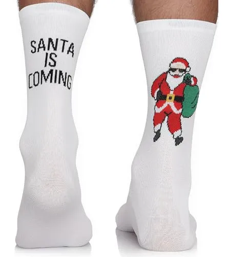 TODO Sport Weihnachtssocken Damen und Herren. Lustige Weihnachtssocken Weiß Nisolaus Socken Santa is Coming 39-42
