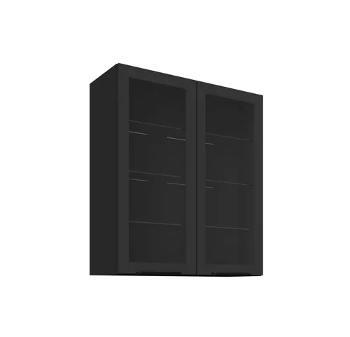 Küchen-Preisbombe Glashängeschrank 80 SIENA Schwarz - Hängeschrank mit zwei Türen und drei Glaseinlegeböden, ideal für moderne Küchen. Perfekt kombinierbar mit den Küchenprogrammen SIENA, MONZA und ARONA.