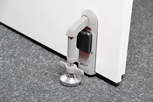 KH-Security Einbruchschutz Door-Lock mit Alarm - Türsicherungen mit integriertem Alarm für zusätzlichen Schutz; modernes Design aus Metall und Kunststoff, ideal für Bodenmontage.