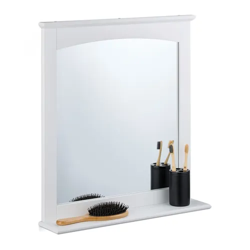 Badezimmerspiegel mit Ablage – Relaxdays - Praktischer Wandspiegel für Badezimmer und Flur, unbeleuchtet mit Stauraum und in elegantem Weiß, ideal für mehr Ordnung und Stil.