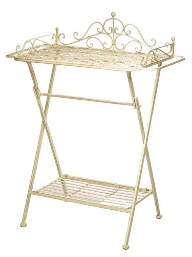 Aubaho Dekoobjekt Butlers Tray Serviertisch - Antiker Serviertisch aus Metall, handgefertigt und klappbar – ideal für Garten und Wohnräume. Schont den Boden durch Kunststoffkappen an den Füßen.