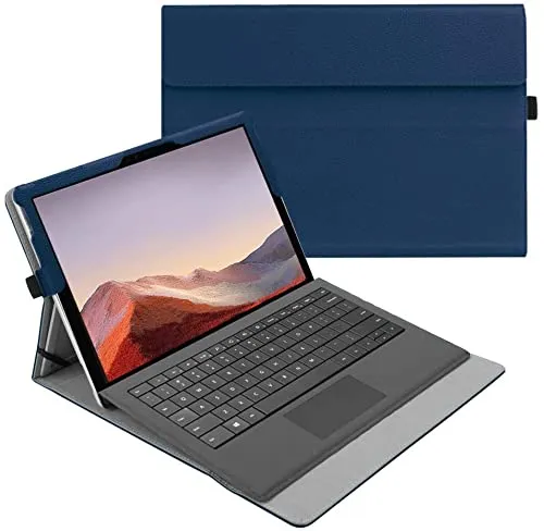 FINTIE Hülle für Microsoft Surface Pro 7+/ 7/6/ 5/4/ 3 Tablet 12.3 Zoll - Multi-Sichtwinkel Hochwertige Tasche Schutzhülle aus Kunstleder, Type Cover kompatibel, Marineblau