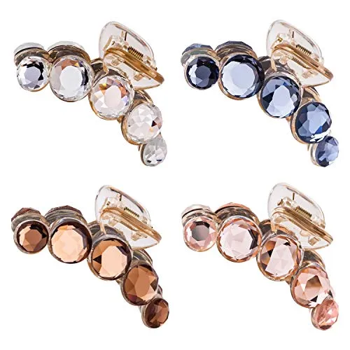 Lawie 4er-Pack Transparente Goldene, Blaue und Braune Glänzende Kristall-Haarspangen aus Kunststoff – Haaraccessoires für Damen und Mädchen