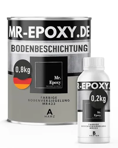 Mr. Epoxy Epoxidharz Bodenbeschichtung (1 kg, RAL 7030 Steingrau) - 2K Betonfarbe für Garagen, Keller & Werkstatt - Robuste 2K Epoxidharz-Bodenbeschichtung für stark beanspruchte Flächen. Einfache Anwendung, fugenloses Finish und hohe Deckkraft machen sie ideal für Garagen und Werkstätten.
