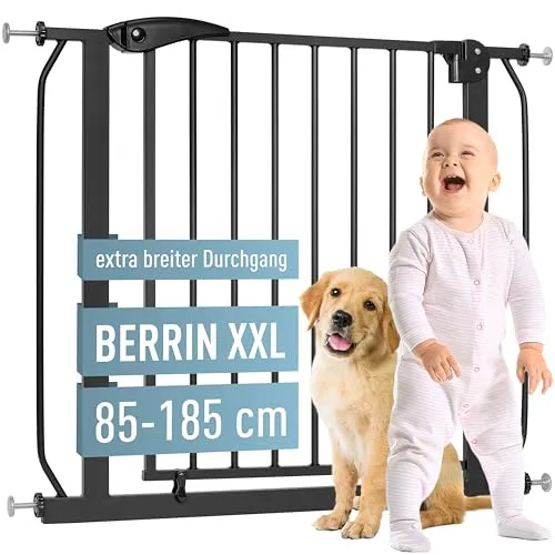 ib style Berrin XXL Treppengitter 85-185cm, Ohne Bohren, Tür- & Treppengitter Baby, Kinder Gitter, Schwarz, 130-140 cm