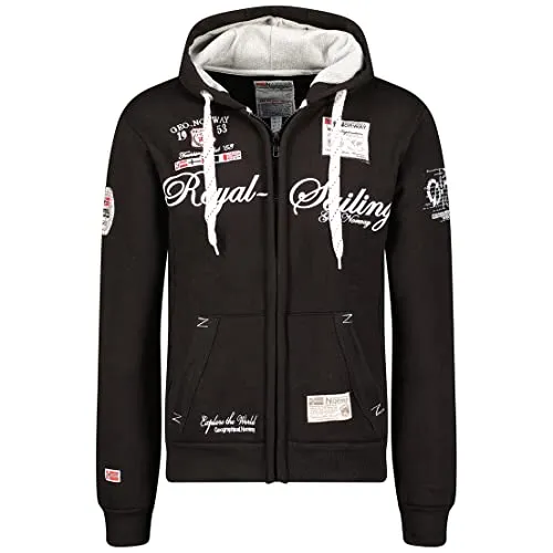 GEOGRAPHICAL NORWAY Herren Designer Hoodie Jacke - FIGHTER - XL, Schwarz - Stylische Hoodie Jacke mit extrem weichem Tragekomfort und zeitlosem Design. Hochwertige Stickereien setzen Akzente. Perfekt für jeden Casual-Look und aus nachhaltigen Materialien gefertigt.