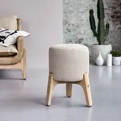 Sitzhocker Drum Linen aus massivem Eiche ,1-Sitz