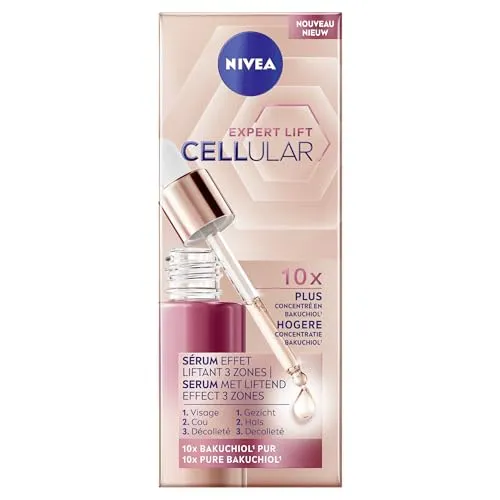 NIVEA Cellular Expert Lift Gesichtsserum 3 Zonen Lift Effekt (1 x 30 ml), Anti-Falten Gesichtspflege Konzentrat aus Bakuchiol, Anti-Aging Serum für Gesicht, Hals & Dekolleté