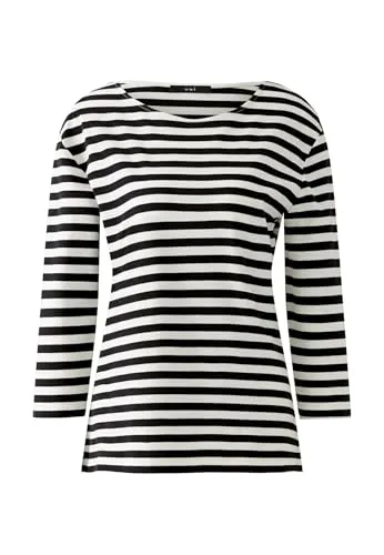 Oui Damen T-Shirt SOLEILA - Gestreift und komfortabel - T-Shirts für Damen, aus hochwertiger Baumwolle mit 3/4-Ärmeln und seitlichen Schlitzen für optimalen Tragekomfort.