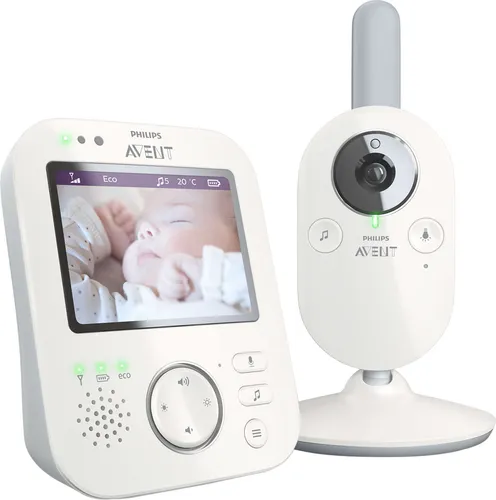 Avent SCD843/26 Baby-Videophone - Weiß: Hochauflösendes Babyphone mit Gegensprechfunktion - Babyphone mit 3,5 Zoll Farbdisplay und Nachtsicht, Reichweite bis 300 m, inklusive Nachtlicht und Schlafliedern für eine beruhigende Umgebung.