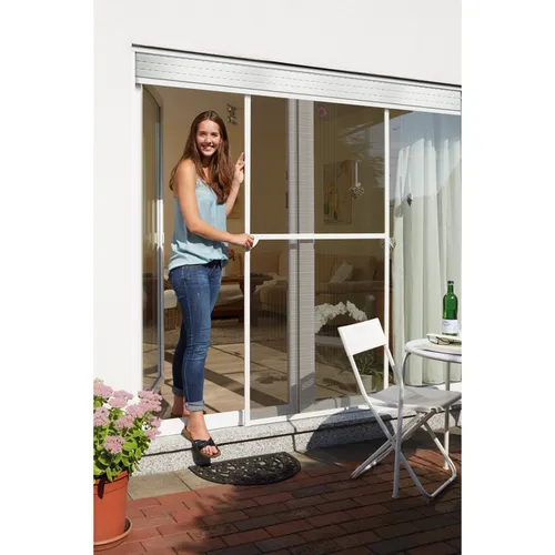 Schellenberg Fliegengitter-Schiebetür 120 x 240 cm - Aluminium, weiß oder anthrazit - Fliegengitter-Schiebetür aus robustem Aluminium mit UV-beständigem KLARSICHT-Fiberglasgewebe für optimale Durchsicht und Belüftung. Ideal für Balkon- oder Terrassentüren, schützt Ihr Zuhause zuverlässig vor Insekten.